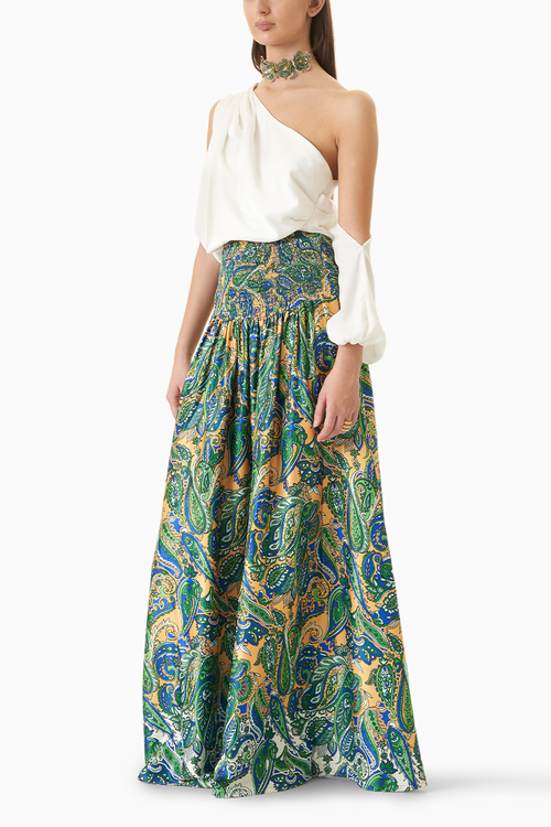 Draped Sleeve Top and Paisley Skirt