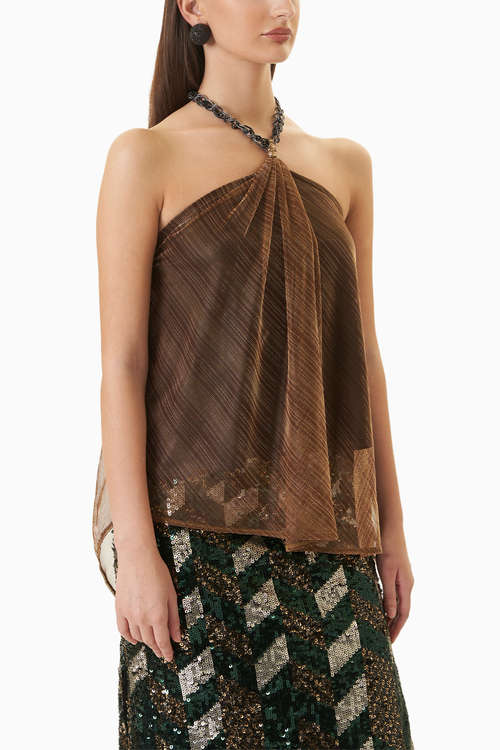 Drape & Chain Lamé Top