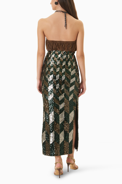 Jewel Tone Drape & Chain LamÃƒÂ© Top and Sequin Skirt