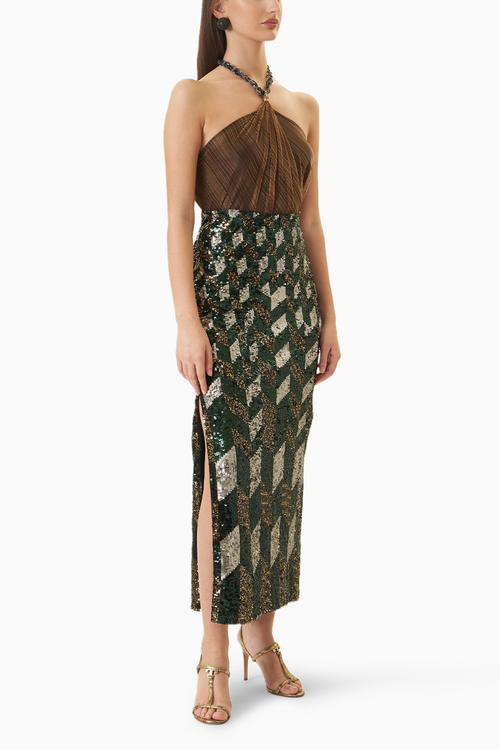 Jewel Tone Drape & Chain LamÃƒÂ© Top and Sequin Skirt