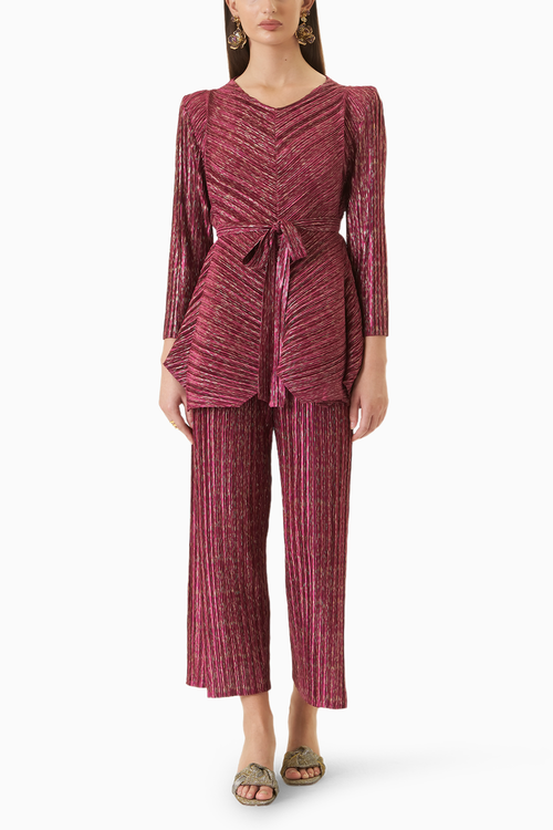 Maroon Scarlet Metallic Co-ord Set