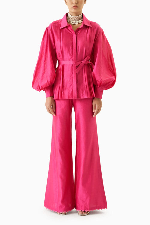 Fuschia Shirt With Flared Pants