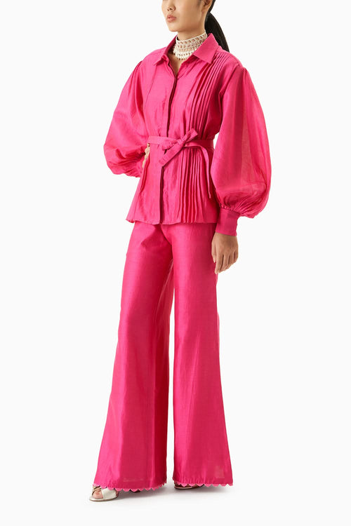 Fuschia Shirt With Flared Pants