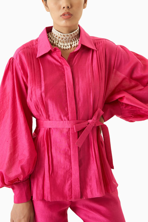 Fuschia Shirt With Flared Pants