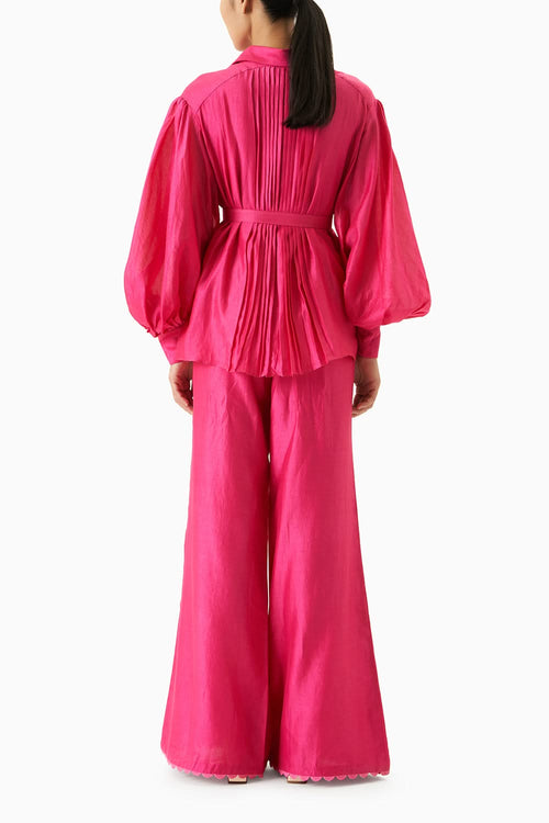Fuschia Shirt With Flared Pants