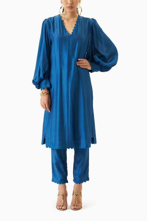 Blue Long Kurta With Pants