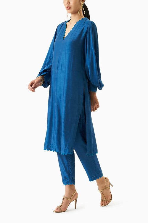 Blue Long Kurta With Pants