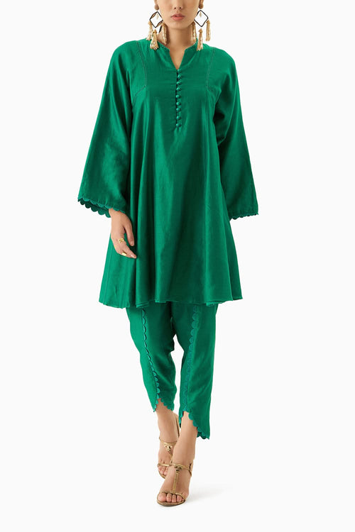 Green Kurta With Tulip Pants