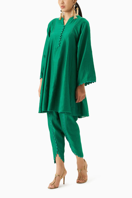 Green Kurta With Tulip Pants
