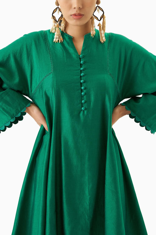 Green Kurta With Tulip Pants