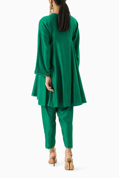 Green Kurta With Tulip Pants