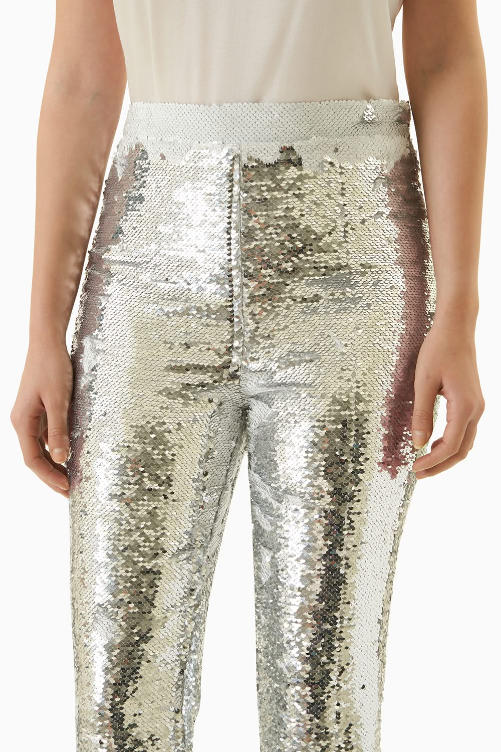 Silver And White Retro Sequin Pants - EOSS