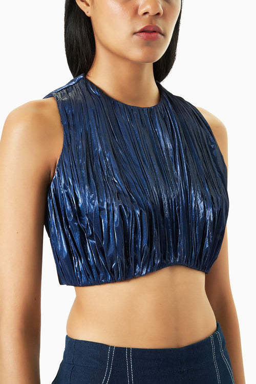 Metallic Ruched Foil Top