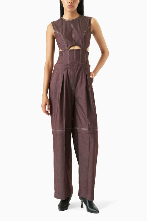 Mahogany Denim Cut Out Jumpsuit