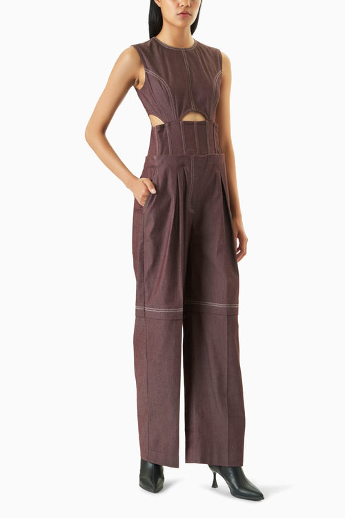 Mahogany Denim Cut Out Jumpsuit