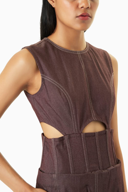 Mahogany Denim Cut Out Jumpsuit