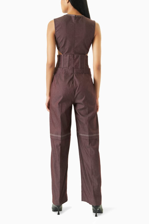 Mahogany Denim Cut Out Jumpsuit