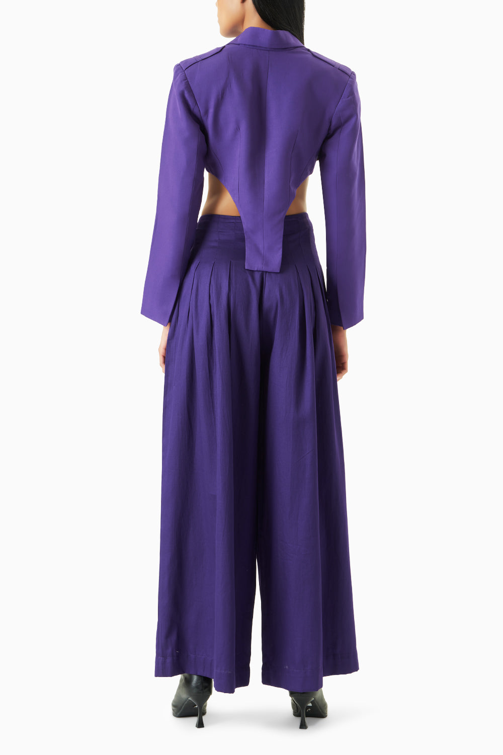 Blackcurrant Asymmetrical Blazer with Flared Trousers