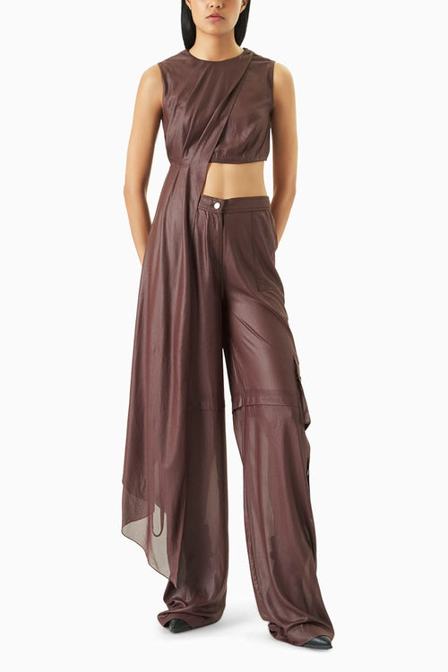 Mahogany Draped Top and Cargo Pants