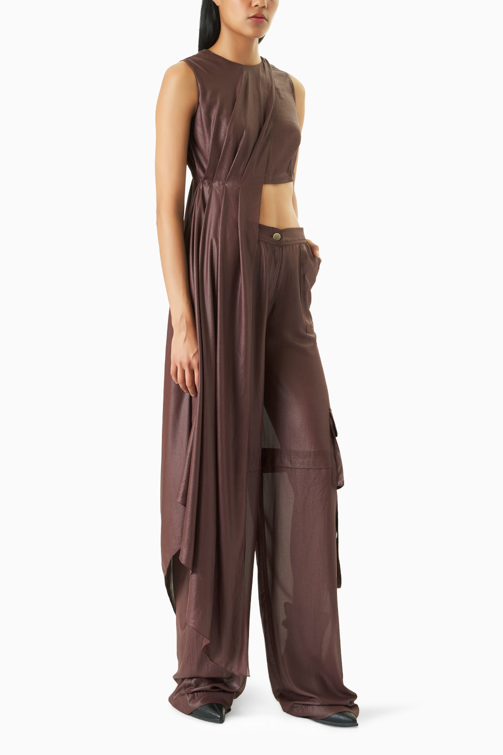 Mahogany Draped Top and Cargo Pants