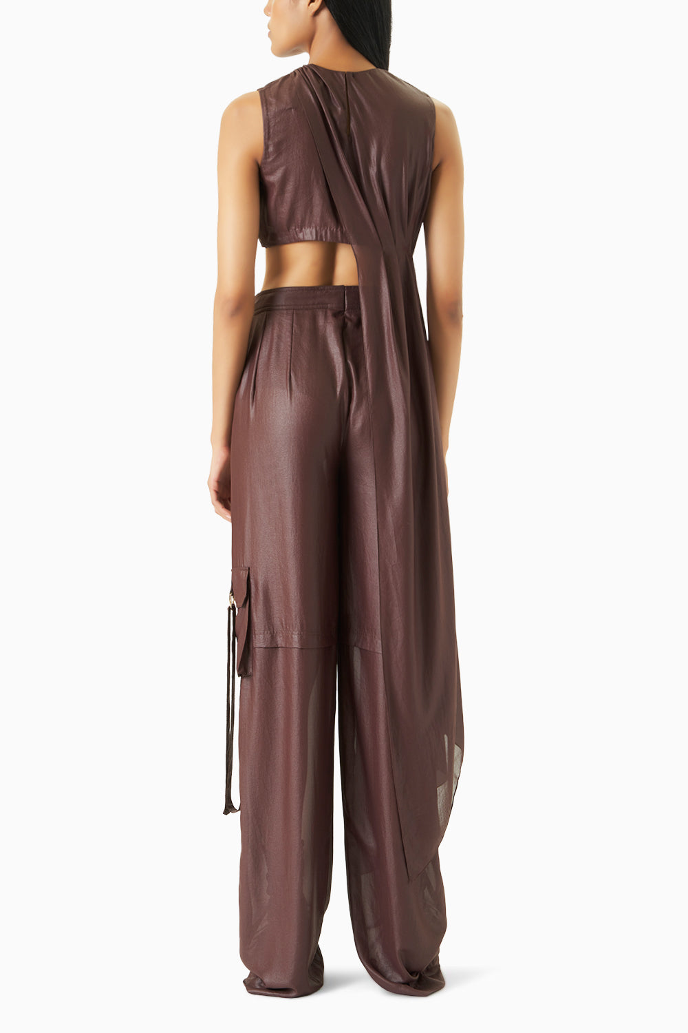 Mahogany Draped Top and Cargo Pants