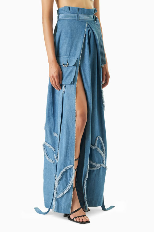 Denim Loop Jacket with Floral AppliquÃƒÂ© Skirt