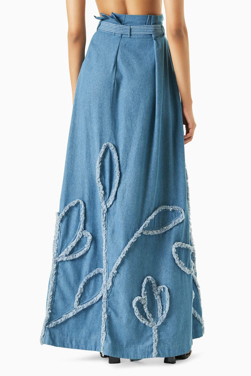Denim Loop Jacket with Floral AppliquÃƒÂ© Skirt