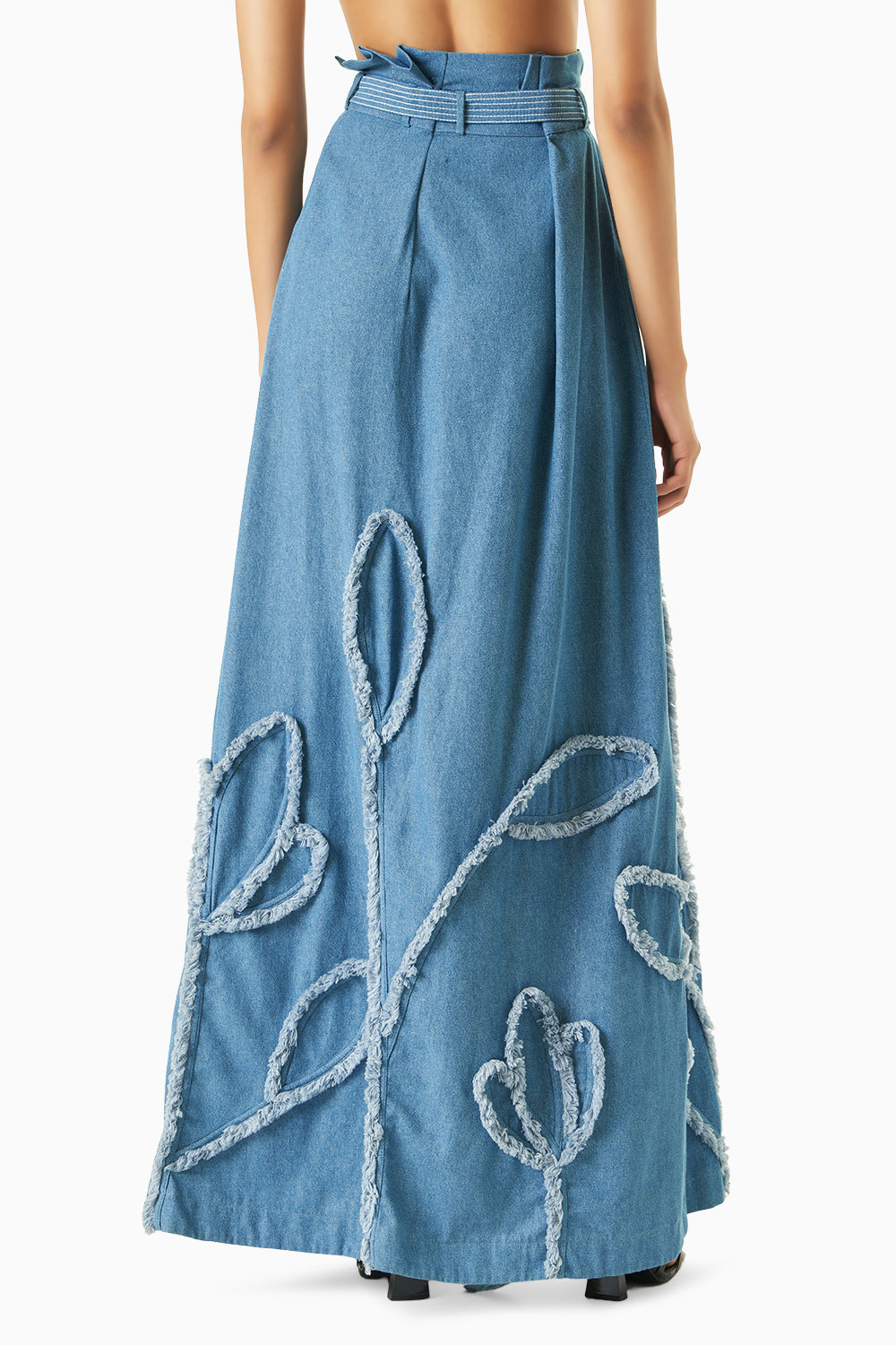 Cobalt Denim Floral Appliqué Skirt