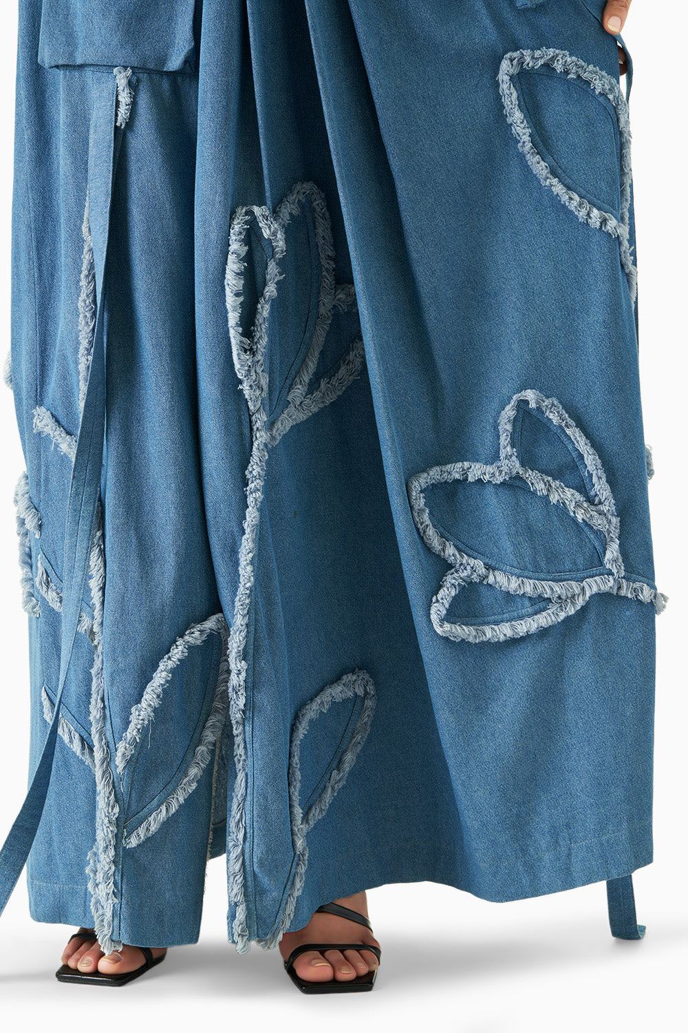 Cobalt Denim Floral Appliqué Skirt