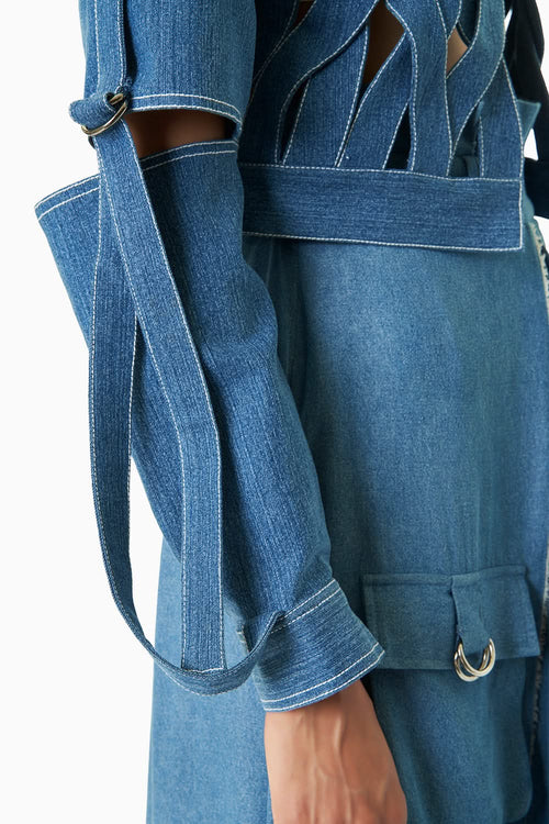 Denim Loop Jacket with Floral AppliquÃƒÂ© Skirt
