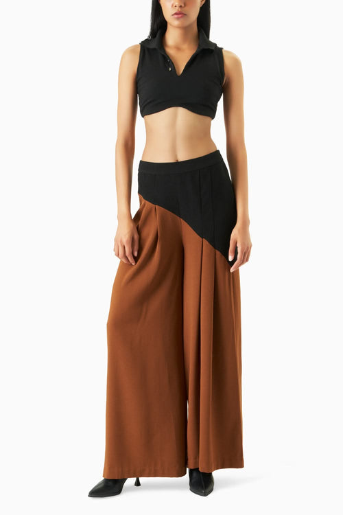 Black Polo Top with Cedar Colourblock Pants