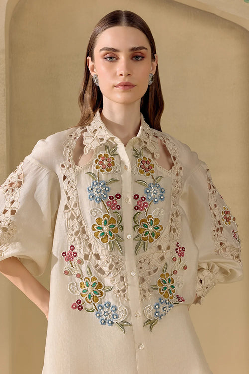 Ivory Fleur Cutout Shirt