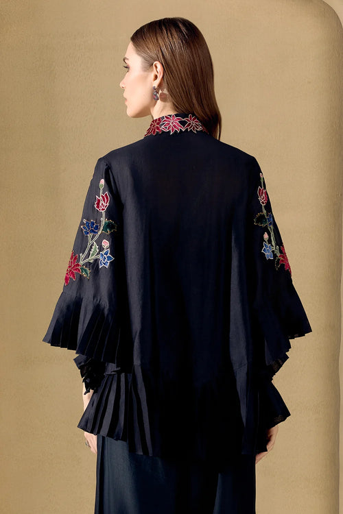 Black Botanica Pleated Shirt