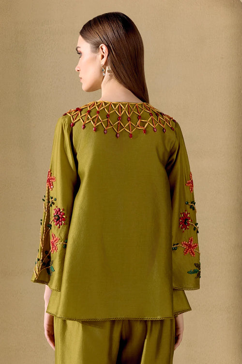 Olive Mosaic Beadwork Shirt
