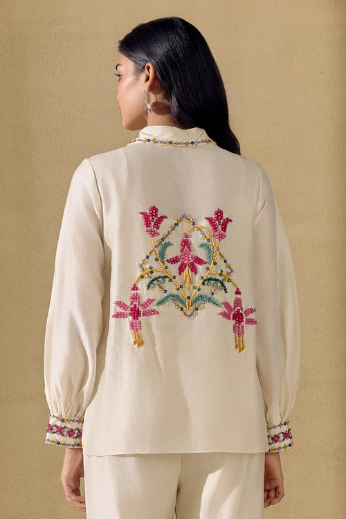Ivory Mosaic Beadwork Shirt