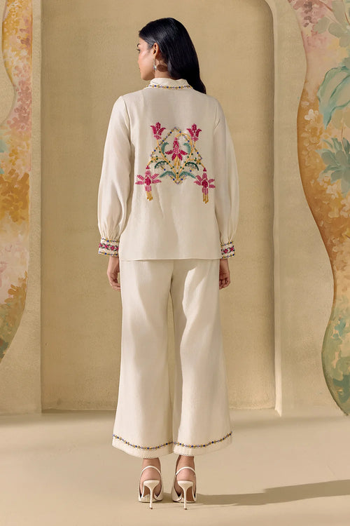 Ivory Mosaic Beadwork Shirt And Pants Set