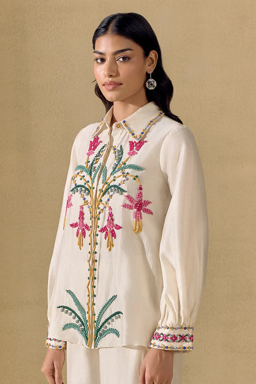 Ivory Mosaic Beadwork Shirt