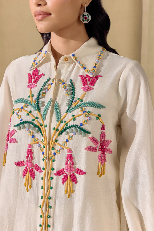 Ivory Mosaic Beadwork Shirt