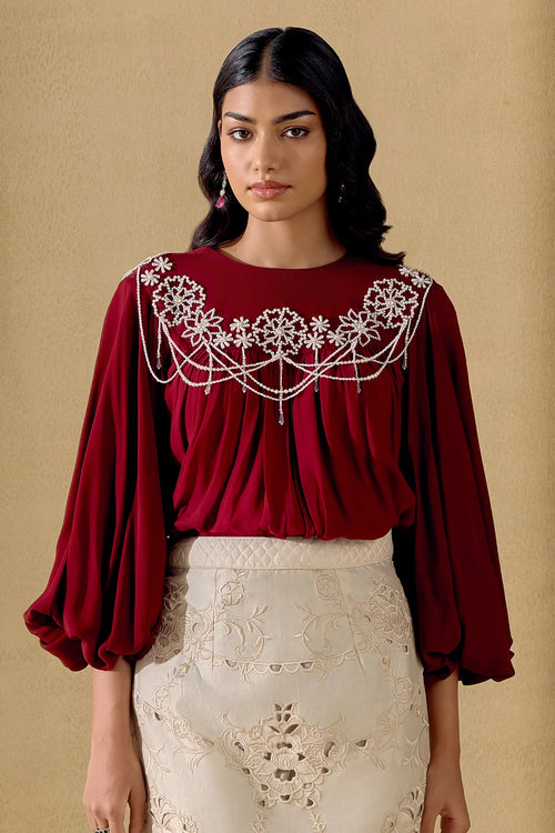 Ruby Contrast Beadwork Top And Skirt Set