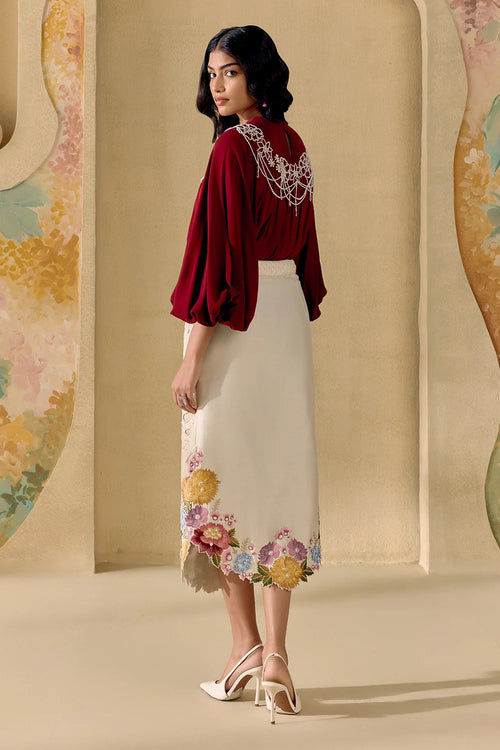 Ruby Contrast Beadwork Top And Skirt Set