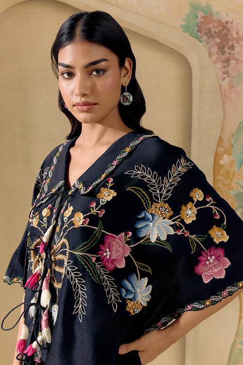 Black Floral Bloom Kaftan Shirt