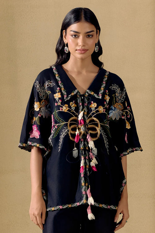 Black Floral Bloom Kaftan Shirt