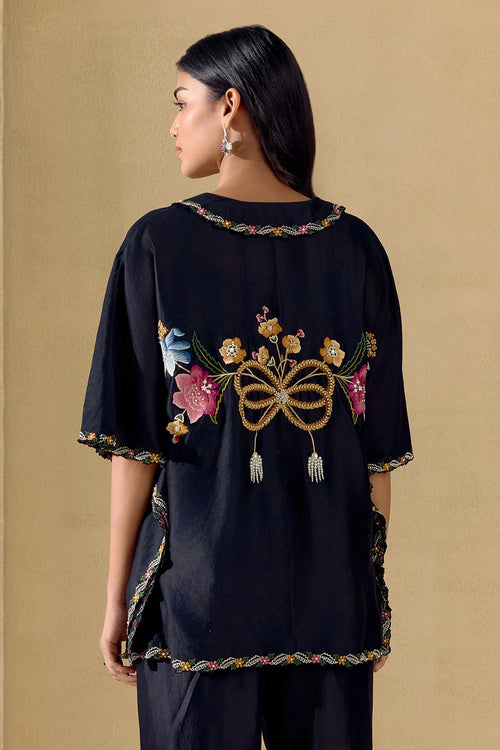 Black Floral Bloom Kaftan Shirt