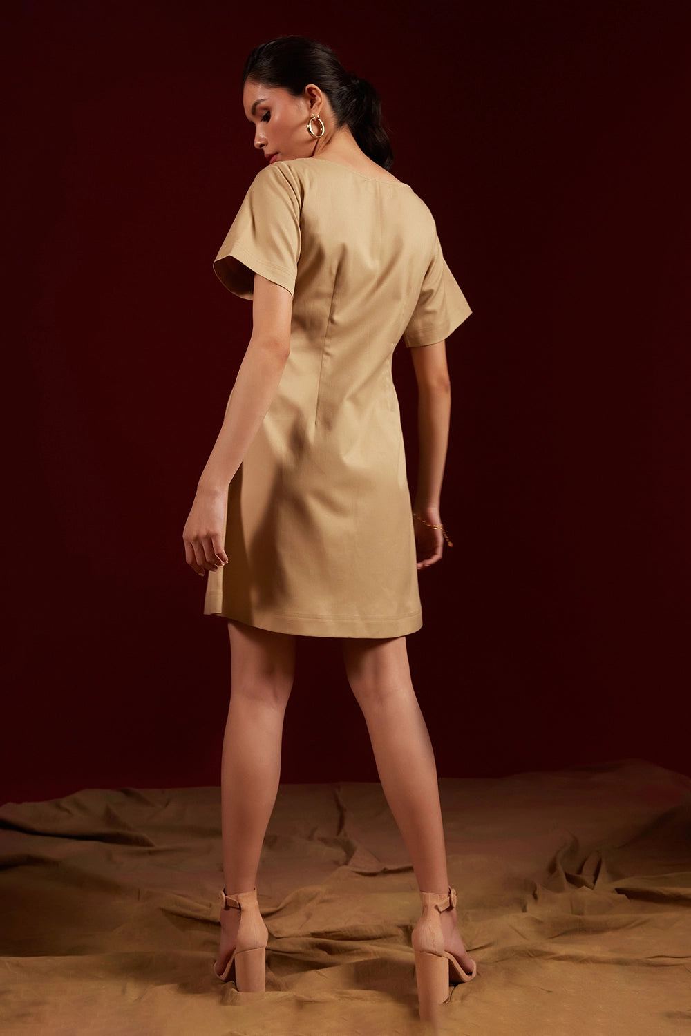 Tan Side Placket Shift Dress