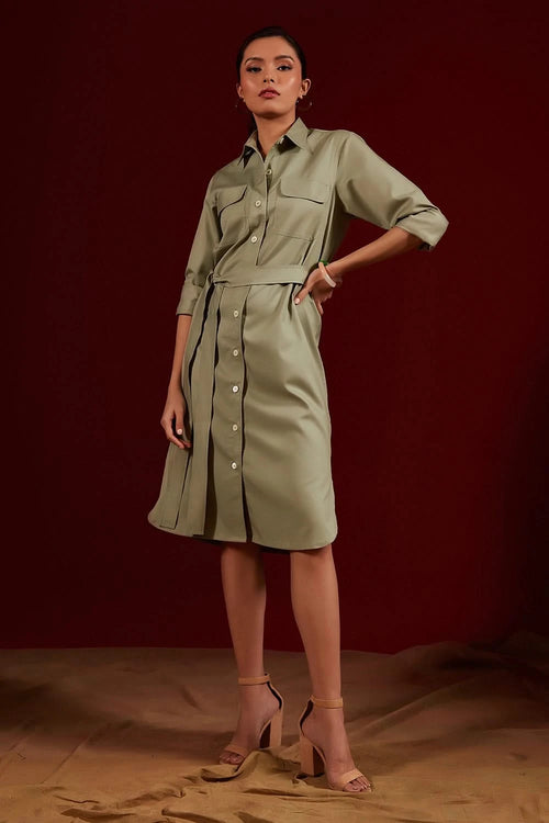 Mint Double Pocket Shirt Dress