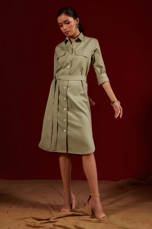 Mint Double Pocket Shirt Dress