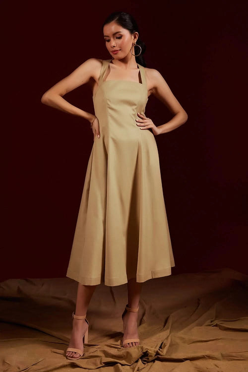 Tan Cross Strapped Midi Dress