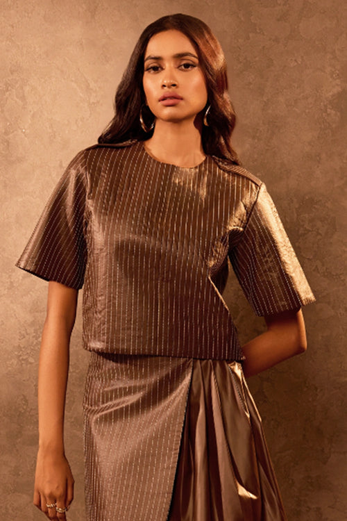 Mocha Faux Leather Boxy Top with Stitch Detail