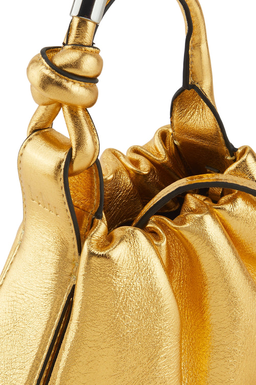 Tina Crinkle Gold Ruched Mini Baguette Bag