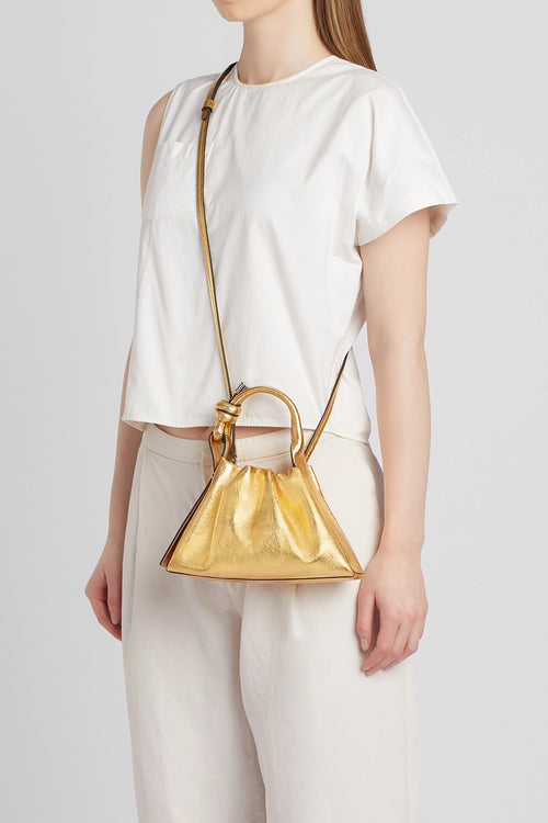 Tina Crinkle Gold Ruched Mini Baguette Bag